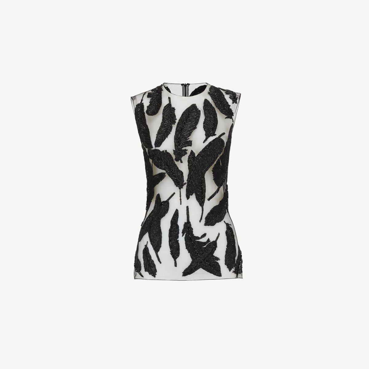 Alexander McQueen Women's Black Feather Embroidery Sleeveless Top - 8 (Polyamide)